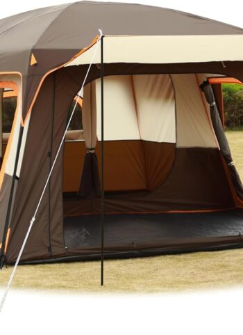 KTT Extra Large Tent 6-10-12-14 Person(A),Family Cabin Tents,2 Rooms,3 Doors and 3 Windows with Mesh,Straight Wall,Waterproof,Double Layer,Big Tent for Outdoor,Picnic,Camping,Family Gathering