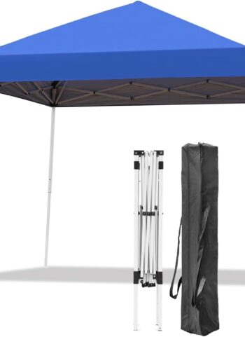 Pop-up Canopy Tent, 10x10 Foot, Slant Legs with Carrying Bag, Gazebo Shelter for Patio Deck Garden and Beach, 8x8 Foot Cover Included, Blue