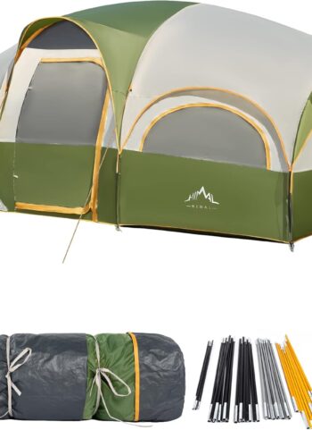 GoHimal 8 Person Tent for Camping, Waterproof Windproof Family Tent with Rainfly, Divided Curtain Design for Privacy Space, Portable with Carry Bag